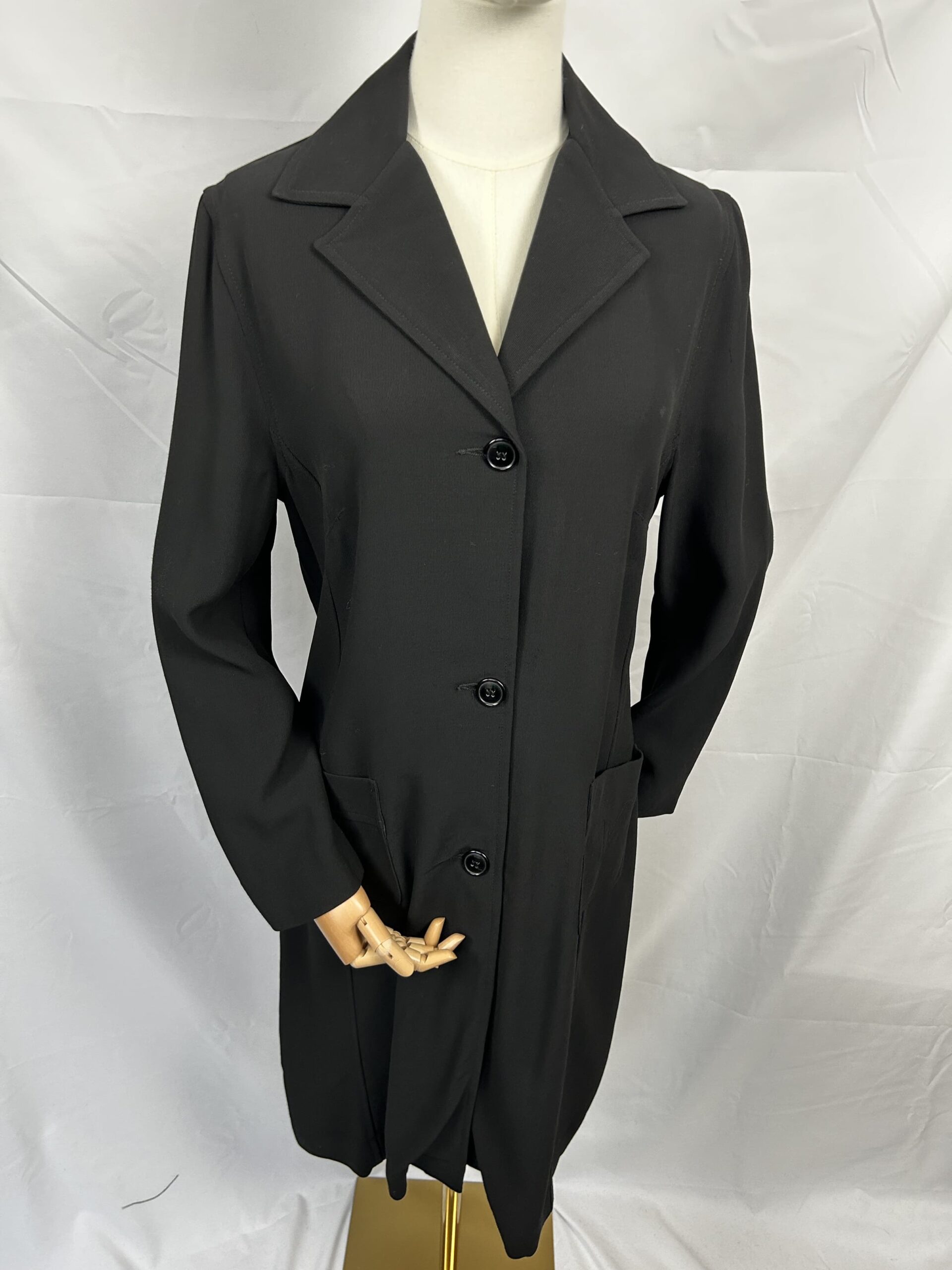 Vintage 90s John Rocha Black Viscose Crepe Three Quarter Length Jacket UK12