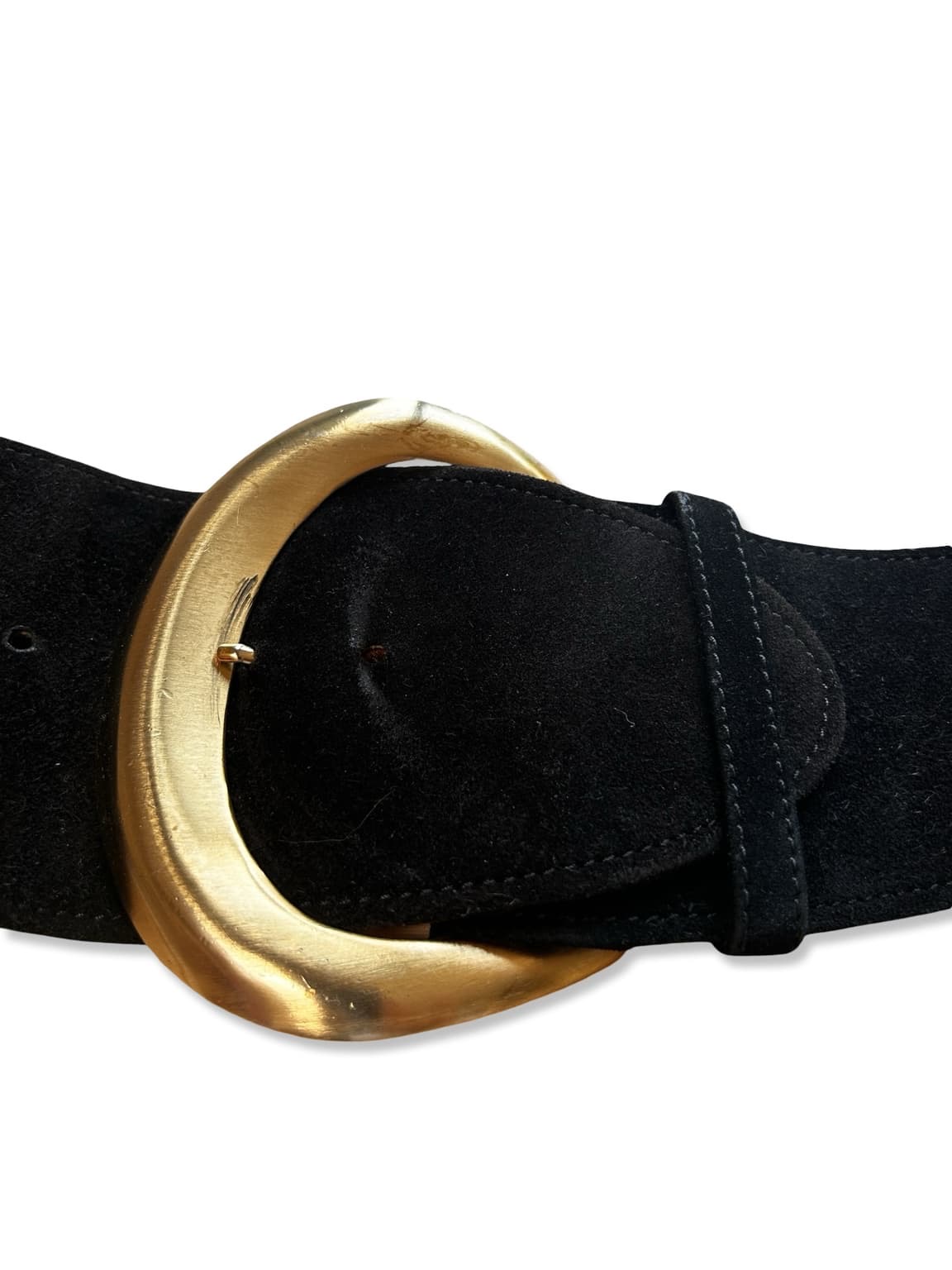 Vintage Designer 80s Donna Karan New York Black Suede Gold  display picture 1